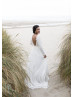 Long Sleeve Ivory Lace Chiffon V Back Wedding Dress